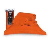 Happidea - Lenzuola Completo Letto, 100% Cotone, Tinta Unita, Made in Italy, Matrimoniale, Pack Barattolo, Lenzuolo Sopra 250x290, Lenzuolo con Angoli 175x200, 2 Federe 52x82 Giallo Arancio