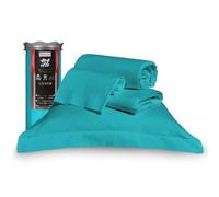 Happidea - Lenzuola Completo Letto, 100% Cotone, Tinta Unita, Made in Italy, Matrimoniale, Pack Barattolo, Lenzuolo Sopra 250x290, Lenzuolo con Angoli 175x200, 2 Federe 52x82 Blu Turchese