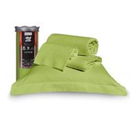 Happidea - Lenzuola Completo Letto, 100% Cotone, Tinta Unita, Singolo, Made in Italy, Pack Barattolo, Lenzuolo Sopra 160x290,Lenzuolo con Angoli 90x200, Federa 52x82 Verde
