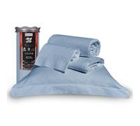 Happidea - Lenzuola Completo Letto, 100% Cotone, Tinta Unita, Singolo, Made in Italy, Pack Barattolo, Lenzuolo Sopra 160x290,Lenzuolo con Angoli 90x200, Federa 52x82 Blu Azzurro