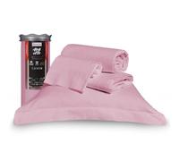 Happidea - Lenzuola Completo Letto, 100% Cotone, Tinta Unita, Singolo, Made in Italy, Pack Barattolo, Lenzuolo Sopra 160x290,Lenzuolo con Angoli 90x200, Federa 52x82 Rosa