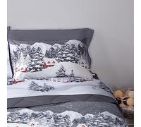 Happidea - Lenzuola Completo Letto, Calda Flanella 100% Cotone, Paesaggio Neve,Piazza e Mezza, Invernale, Morbido, Felpato, Made in Italy,Lenzuolo Sopra, Sotto, Federe