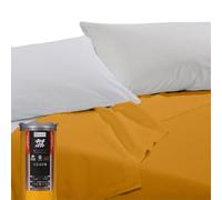 Happidea - Lenzuolo Sopra Piano, 100% Cotone, Tinta Unita, Made in Italy, Pack Barattolo Riutilizzabile, Lenzuolo Sopra 250x290, Matrimoniale Giallo Senape