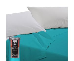 Happidea - Lenzuolo Sopra Piano, 100% Cotone, Tinta Unita, Made in Italy, Pack Barattolo Riutilizzabile, Lenzuolo Sopra 250x290, Matrimoniale Blu Turchese