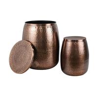 happimess Merida SSL2002C-2SET - Tavolini moderni rustici in metallo martellato con coperchi, tavolino decorativo per soggiorno, camera da letto, bagno, rame anticato