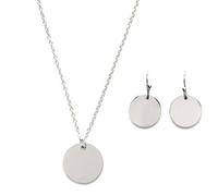 Happiness Boutique Set Bijoux Moderno Cerchio in Color Argento | Collana Ciondolo Disco e Orecchini a Cerchio Bijoux Geometrici