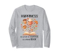 Happiness Cup of Coffee And a Good Book Lovers Fall Reading Maglia a Manica