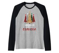 Happiness is Being a Grandpa Christmas Tree Leopard Maglia con Maniche Raglan