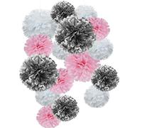 Happium 12 pon pon di carta velina, palline di fiori di carta per feste di compleanno, matrimoni, baby shower, addio al nubilato, decorazioni per festival - rosa, argento e bianco