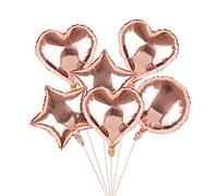 Happium 18" Cuore Oro Rosa, Stella, Palloncini Rotondi in Foil Champagne Confezione da 6, Palloncini Grandi con Rotolo di Nastro da 10 m, Decorazioni per Feste