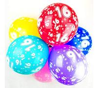 Happium -Confezione da 10 palloncini in lattice per compleanno con numeri assortiti,12"(numero 16), palloncini per ragazze e ragazzi,decorazioni per il compleanno di 16 anni,festa del 16° anniversario