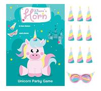 Happium Giochi di società per bambini Pin The Horn on The Unicorn Party Supplies Bomboniere per ragazze Giochi di unicorno Set Pin The Tail Giochi di società per feste di compleanno per bambini
