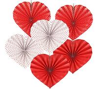 Happium Set di 6 ventagli di carta per San Valentino, decorazioni a forma di cuore rosso, per San Valentino, anniversari, matrimoni, feste nuziali, doccia, fondali per foto