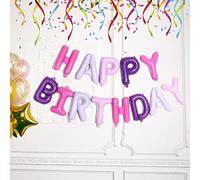 Happium Striscione per palloncini con scritta "Happy Birthday", 40,6 cm, decorazione per feste, include cannuccia e nastro, viola latte
