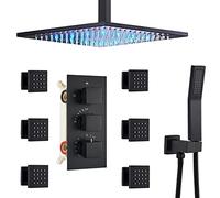 HAPPLiGNLY Sistema a Pioggia per Doccia a LED, Set Combinato per Doccia con Miscelatore a Pioggia Nero Set Rubinetto per Doccia ad Alta Pressione con Doccia a Mano e 6 Spray per Il Corpo, Sof