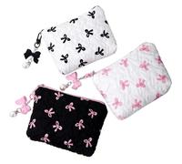 HAPPOW 3 mini trousse per cosmetici, piccola borsa portatile per donne, portamonete, trousse per cosmetici, piccola goffratura e ciondolo di perle, per donne e ragazze (3 colori)