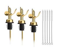 HAPPOW Confezione da 3 beccucci a chiusura automatica in acciaio inox color oro, beccuccio per versare con precisione alcol, olio d'oliva e aceto con spazzole per la pulizia