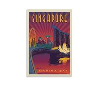 HAPPOW Poster vintage con stampa su tela, motivo: viaggio nel mondo di Singapore, Marina Bay, poster decorativo moderno per camera da letto, per camera da letto, 30 x 45 cm
