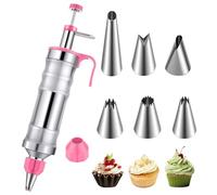 HAPPOW Siringa per torte, in acciaio inox, con 6 beccucci, riutilizzabile, per cupcake, torte, biscotti, ciambelle, pasticcini (rosa)