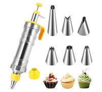 HAPPOW Siringa per torte, in acciaio inox, con 6 beccucci, riutilizzabile, per cupcake, torte, biscotti, ciambelle, pasticcini (giallo)