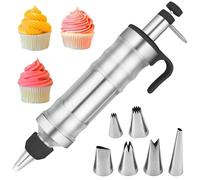 HAPPOW Siringa per torte, in acciaio inox, con 6 beccucci, siringa per dolci, siringa per torte, biscotti, ciambelle, pasticcini