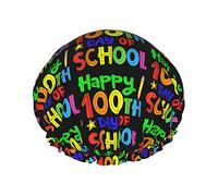 Happy 100th Day Of School Insegnanti Studenti Cuffia da doccia Cuffia da bagno riutilizzabile Cappello da doccia elastico da bagno Morbido impermeabile per cappucci per capelli di tutte le lunghezze