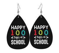 Happy 100th Day Of School Teachers Studenti Orecchini in pelle PU Orecchini Earbob Orecchini pendenti a goccia per le donne Ragazze Matrimonio da sposa