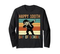 Happy 100th of School Dabbing Boy Retro 100th Day Boys Kids Maglia a Manica