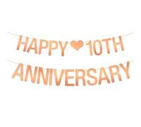 Happy 10th Anniversary Banner 10th Birthday Hanging Decor Dieci anni Regali a tema 10 Anniversario di Matrimonio Decorazione Forniture Specchio Oro Rosa
