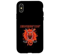 Happy 10th Birthday Boy Maschera da hockey nero e arancione Custodia per iPhone X/XS