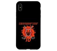 Happy 10th Birthday Boy Maschera da hockey nero e arancione Custodia per iPhone XS Max