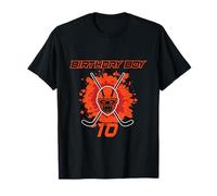 Happy 10th Birthday Boy Maschera da Hockey Nero e Arancione Maglietta