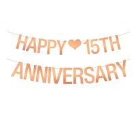 Happy 15th Anniversary Banner 15th Birthday Hanging Decor Quindici anni Regali a tema 15 Anniversario di Matrimonio Decorazione Forniture Specchio Oro Rosa