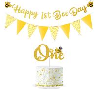 Happy 1st Bee Day Banner Glitter Oro Topper Torta One Banner Triangolo d'Oro Decorazioni Bunting Banner per Api per Ragazzo Ragazza Prima Festa di Compleanno Forniture Decorazioni