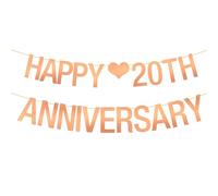Happy 20th Anniversary Banner 20th Birthday Hanging Decor Dieci anni Regali a tema 20 Anniversario di Matrimonio Decorazione Forniture Specchio Oro Rosa