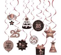 Happy 25th Birthday Party Hanging Swirls Streams Decorazioni per soffitti, Celebrazione 25 Volute da appendere in lamina con ritagli per 25 anni Oro rosa Decorazioni per feste di compleanno Forniture
