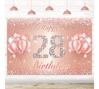 Happy 28th Birthday Banner Sfondo - 28 decorazioni per feste di compleanno per donne o uomini, oro rosa 1,2 x 1,8 m