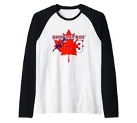 Happy 3rd Birthday Boy Canada Maple Leaf Hockey su Ghiaccio Maglia con Maniche Raglan