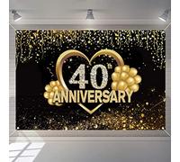 Happy 40th Anniversary Decoration Banner, 40th Wedding Anniversary Party Supplies Fabric Sign Poster, sfondo nero e oro, sfondo fotografico, segno di benvenuto, 150 cm x 90 cm