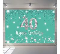 Happy 40th Birthday Backdrop Banner Decorazione per feste da donna, 40 anni in tessuto, sfondo fotografico turchese, forniture per feste di 40° compleanno, 150 x 90 cm