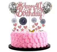 Happy 40th Birthday Decorazione per torta - Hello 40 Cake Topper oro rosa nero per donna e uomo - Decorazione per torta glitter 40 anni