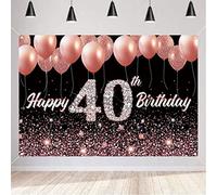 Happy 40th Birthday Party Decorazione Sfondo Banner per Donna Felice 40 Anni di Tessuto Poster Segno Poster, Glitter Oro Rosa Fotografia Sfondo 40° Compleanno Decorazione Da Tavolo 150x90cm