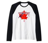 Happy 4th Birthday Boy Canada Maple Leaf Hockey su Ghiaccio Maglia con Maniche Raglan