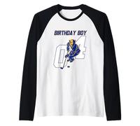 Happy 4th Birthday Boy Hockey Bison Ice Hockey a Tema Maglia con Maniche Raglan