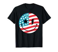 Happy 4th Of July Groovy Smile Face Rosso Bianco Blu Bandiera USA Maglietta