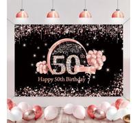 Happy 50th Birthday Decorations Sfondo Banner per signora/donne Happy 50 Years Old Party Tessuto Cartello Poster Donna Compleanno Foto Sfondo 50° Compleanno Forniture per Feste, 149,9 x 89,9 cm