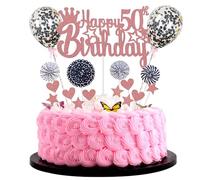 Happy 50th Birthday Decorazione per torta donna Hello 50 Cake Topper oro rosa nero torta topper 50 anni uomo glitter torta topper per compleanno
