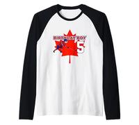 Happy 5th Birthday Boy Canada Maple Leaf Hockey su Ghiaccio Maglia con Maniche Raglan