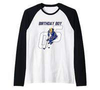 Happy 5th Birthday Boy Hockey Bison Ice Hockey a Tema Maglia con Maniche Raglan
