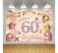 Happy 60th Birthday Decorazioni Sfondo Banner per donna/donne Happy 60 Years Old Party Tessuto Cartello Poster Donna Compleanno Foto Sfondo 60° Compleanno Forniture per Feste, 150 x 90 cm